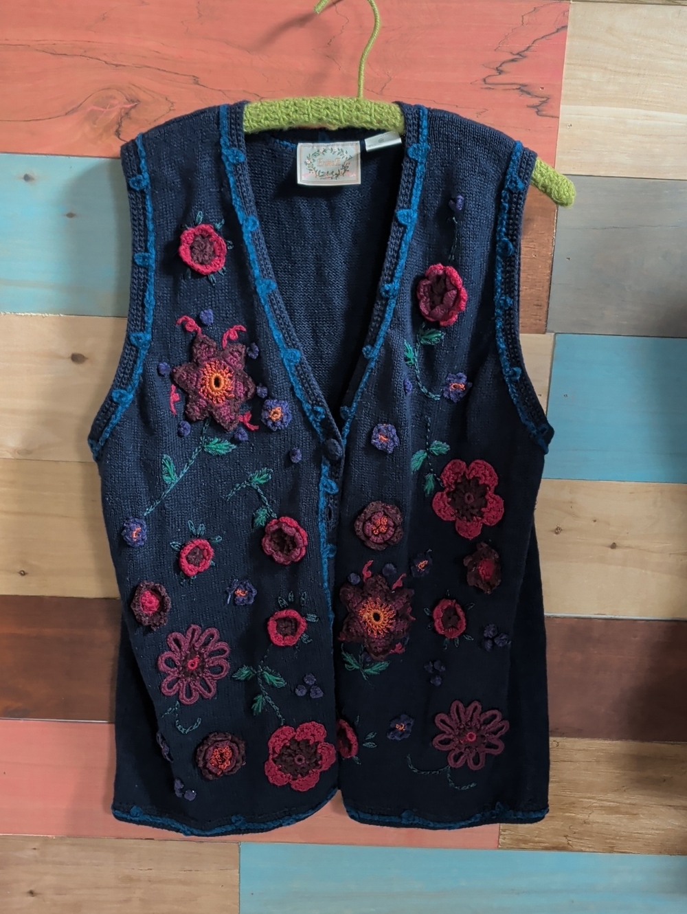 Erika Navy Floral Crocheted Appliqué Vest